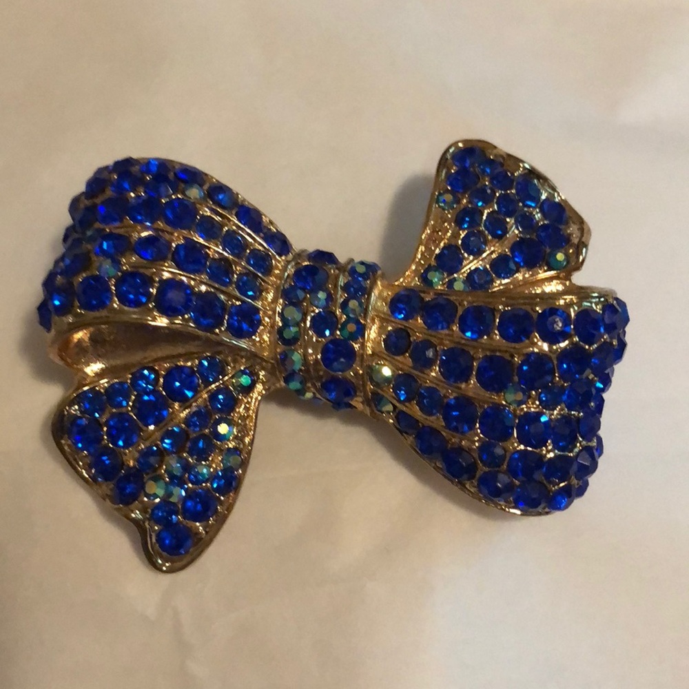 Blue Rhinestone Bow Brooch